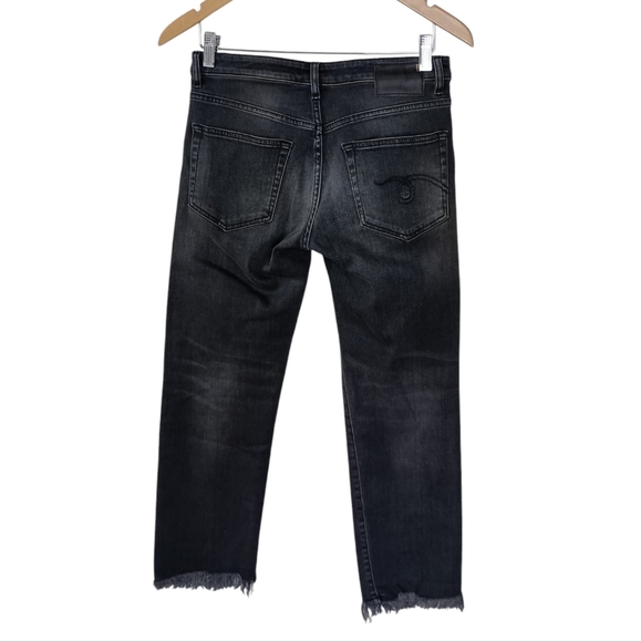 R13 Boy Straight Distressed Frayed Mid Rise Jeans in Black Wash Size 26 $398 - Picture 6 of 11